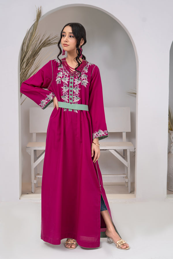 Magenta Embellished Georgette Long Dress