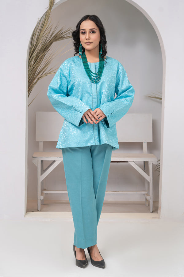 Light Blue Short BrocadeJacket with Blue Italian Jot Trousers