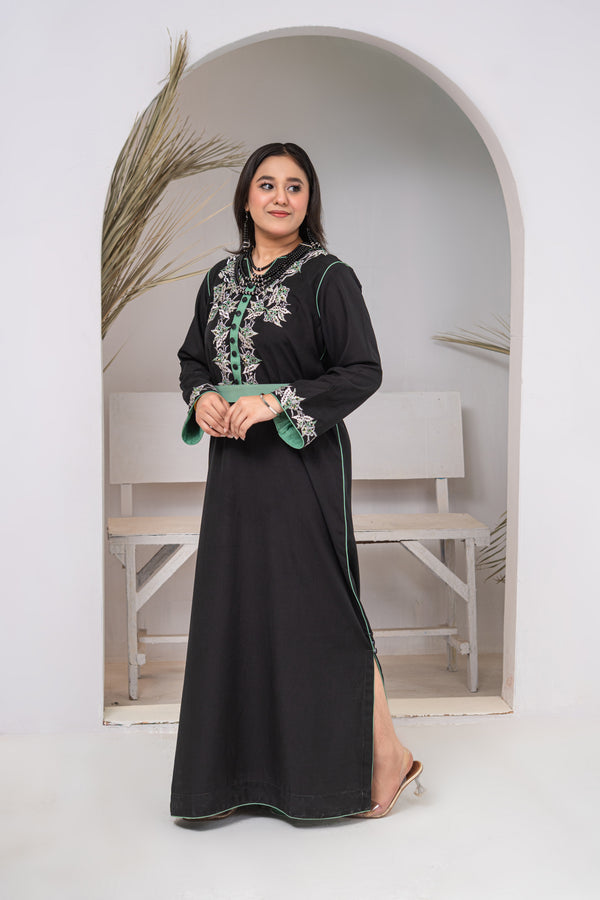 Black Embellished Georgette Long Dress