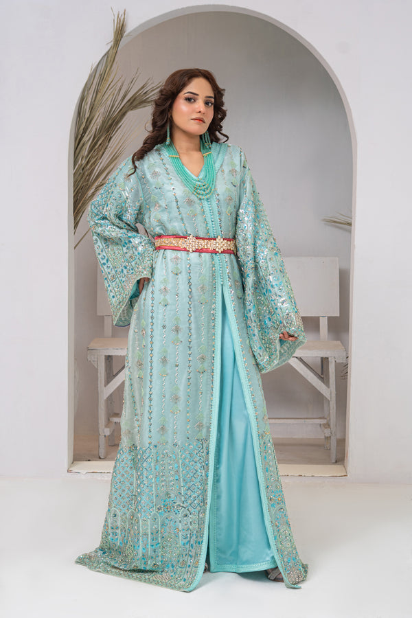 Seafoam Moroccan Lace & Silk Luxury Takshita