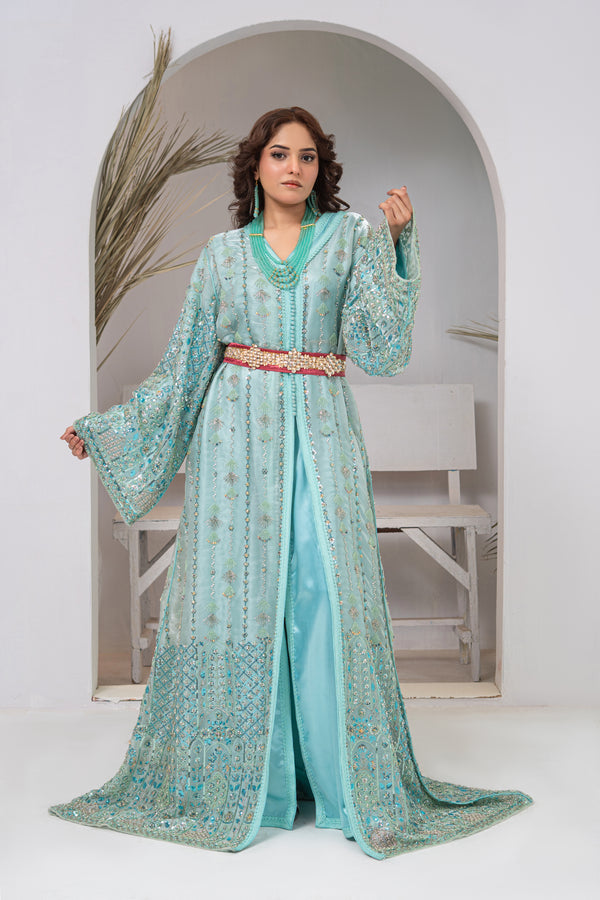 Seafoam Moroccan Lace & Silk Luxury Takshita