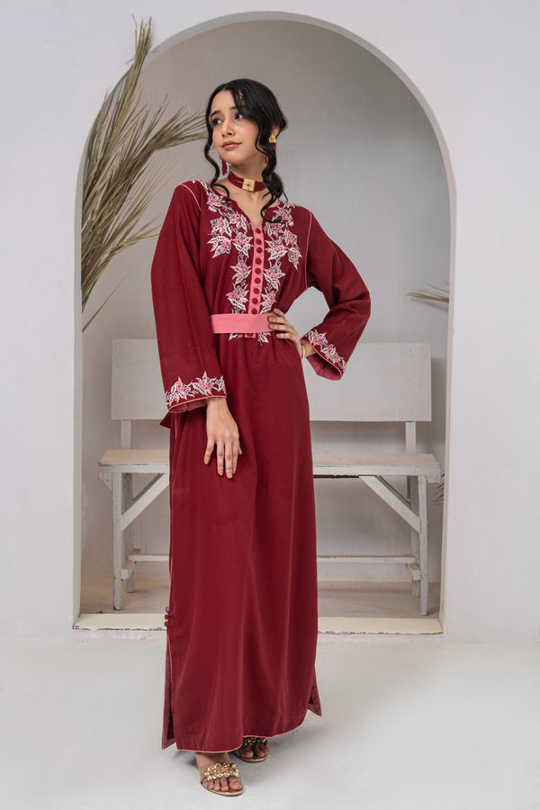 Red Embellished Georgette Long Dress
