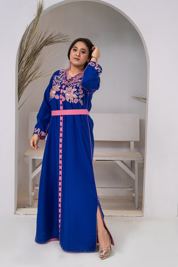 Indigo Blue Embroidered Maxi Dress with Embellishment