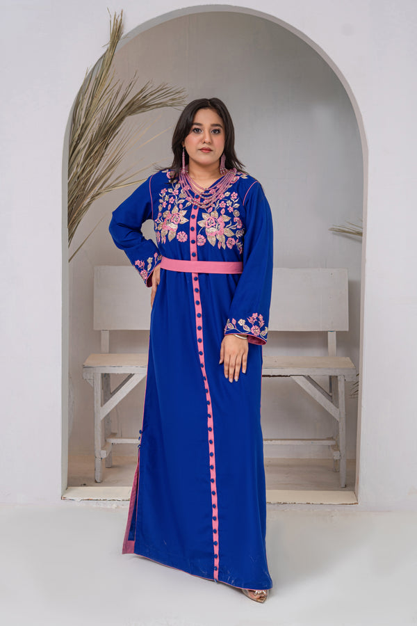 Indigo Blue Embroidered Maxi Dress with Embellishment