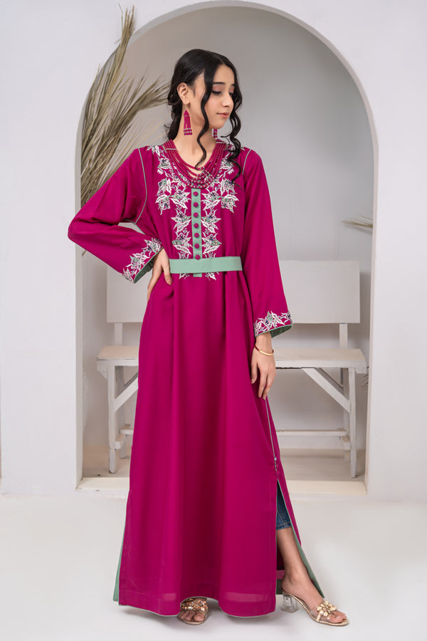Magenta Embellished Georgette Long Dress