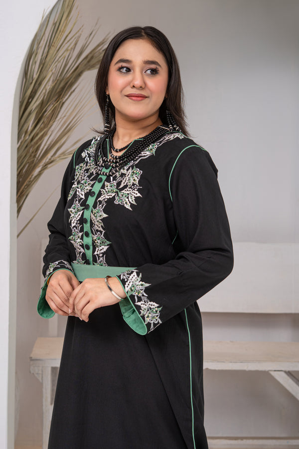 Black Embellished Georgette Long Dress
