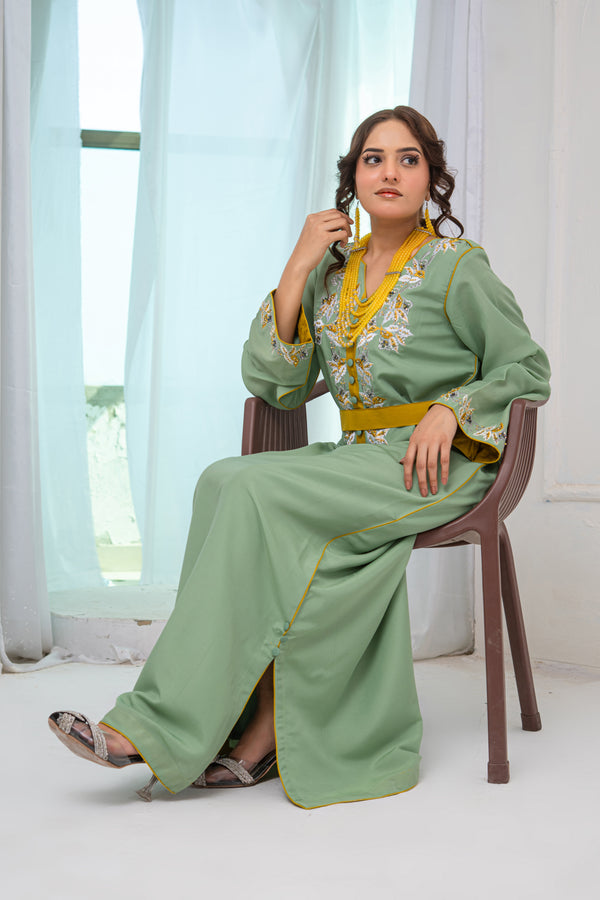 Sage Green Embellished Georgette Long Dress