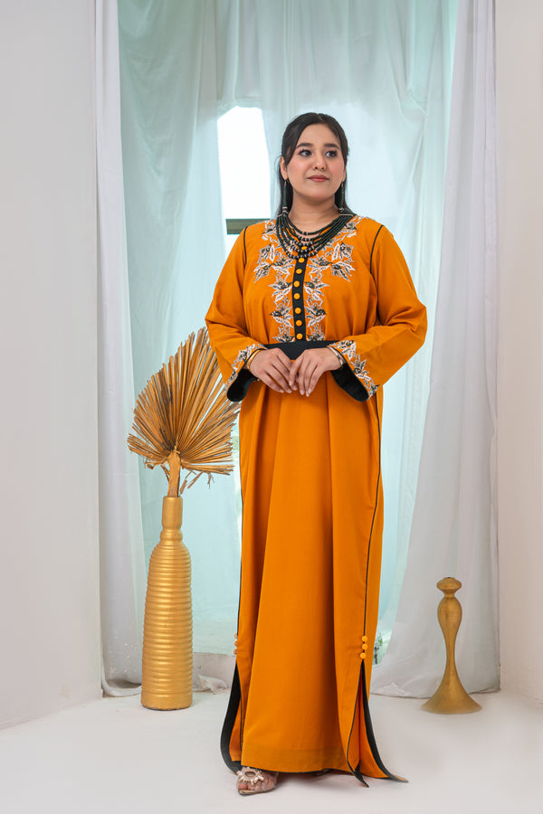 Orange Embellished Georgette Long Dress