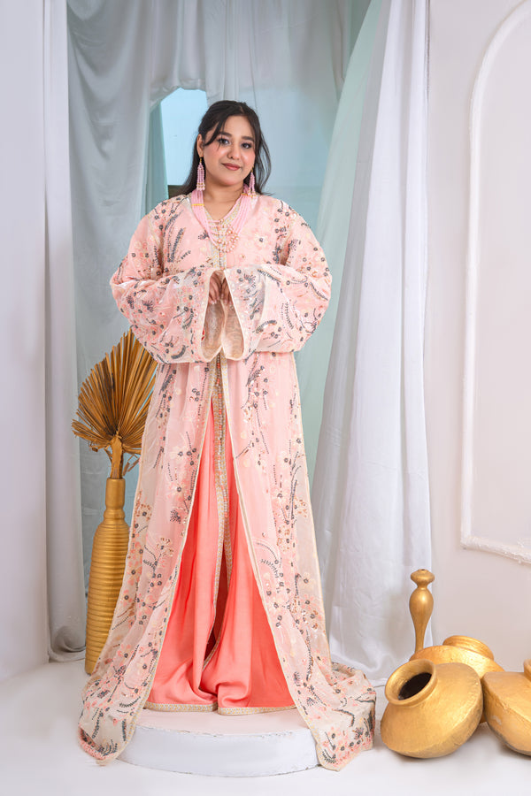 Luxury Tea Pink Two-Piece Takchita with Crystal Cutdana, Sequins & Premium Bead Embroidery