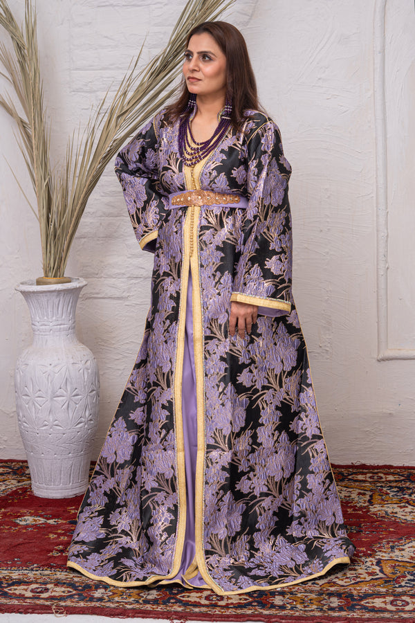 Luxury Amethyst Lilac & Gold Brocade Takchita with Premium Stitch Detailing