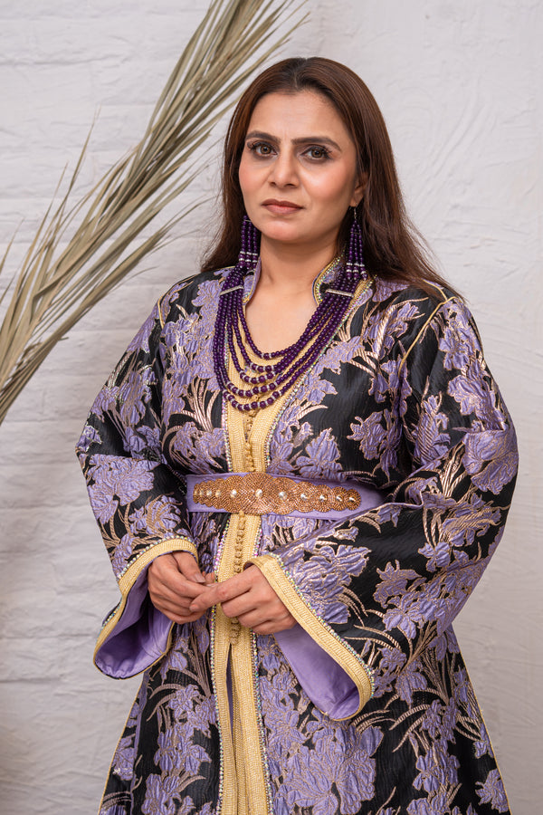Luxury Amethyst Lilac & Gold Brocade Takchita with Premium Stitch Detailing