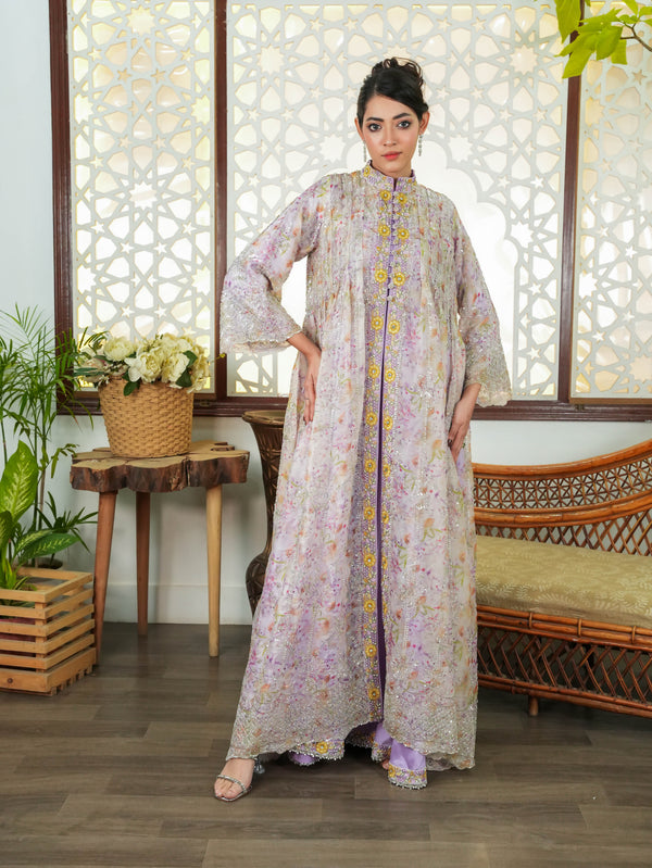 Lavender Pastel Embroidered 2-Piece Long Dress