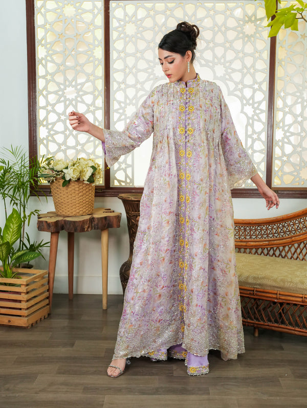 Lavender Pastel Embroidered 2-Piece Long Dress