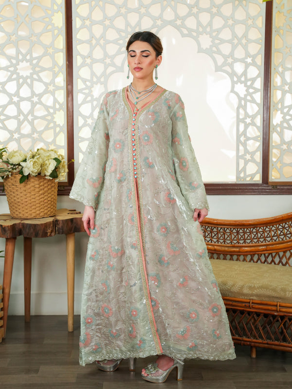 Mint & Coral 2-Piece Crystal Maxi Long Dress