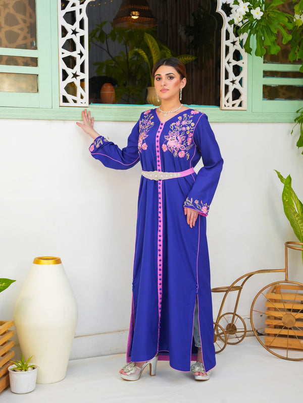 Indigo Blue Embroidered Maxi Dress with Embellishment